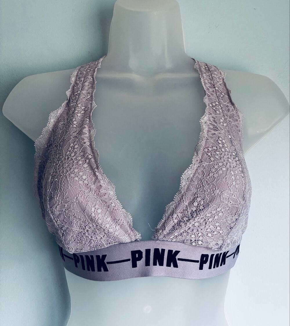 Victoria's Secret PINK Bralette Purple Large Lace Logo Casual Lounge